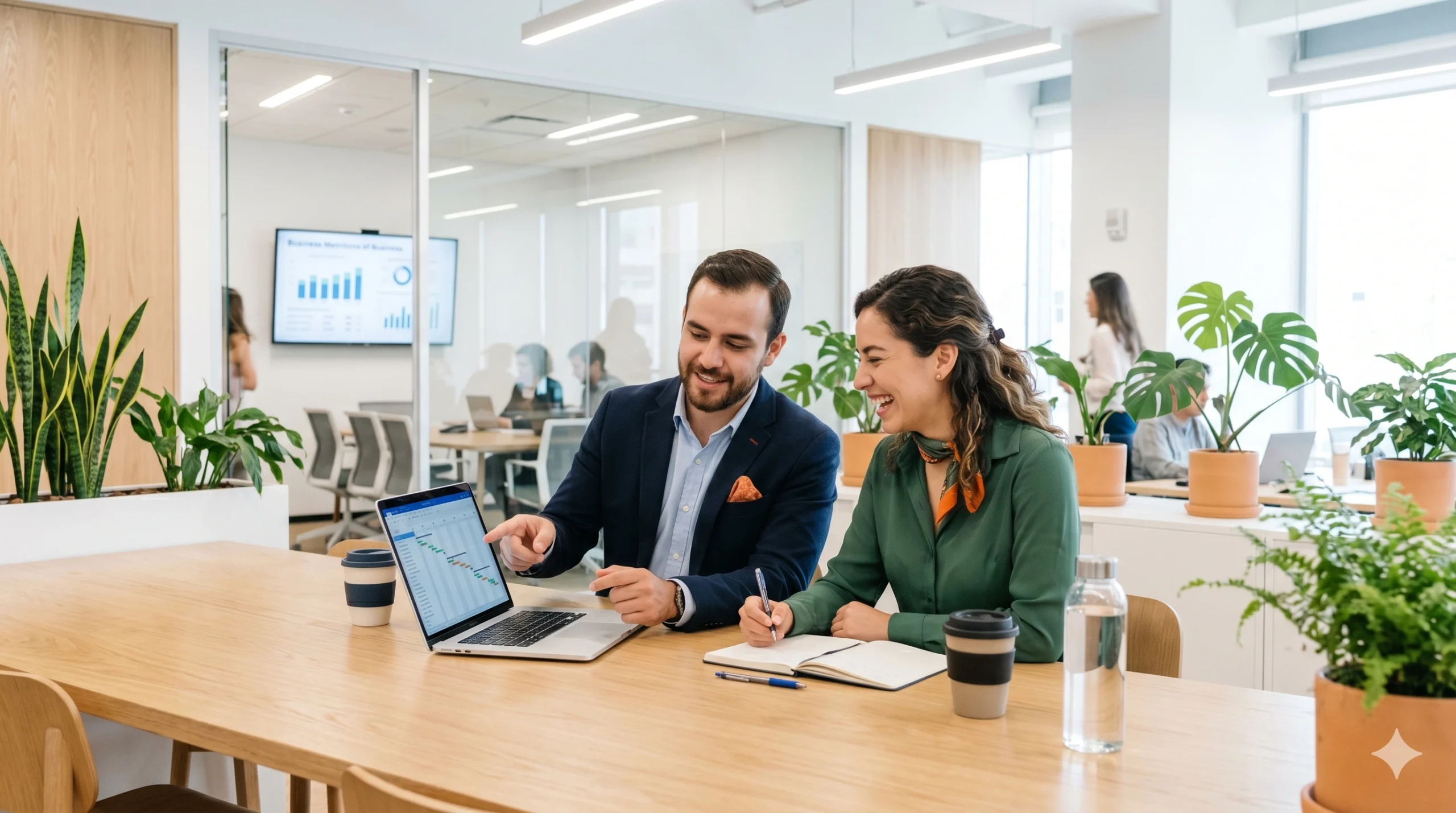 Equipo de Avil colaborando con un cliente en una oficina moderna