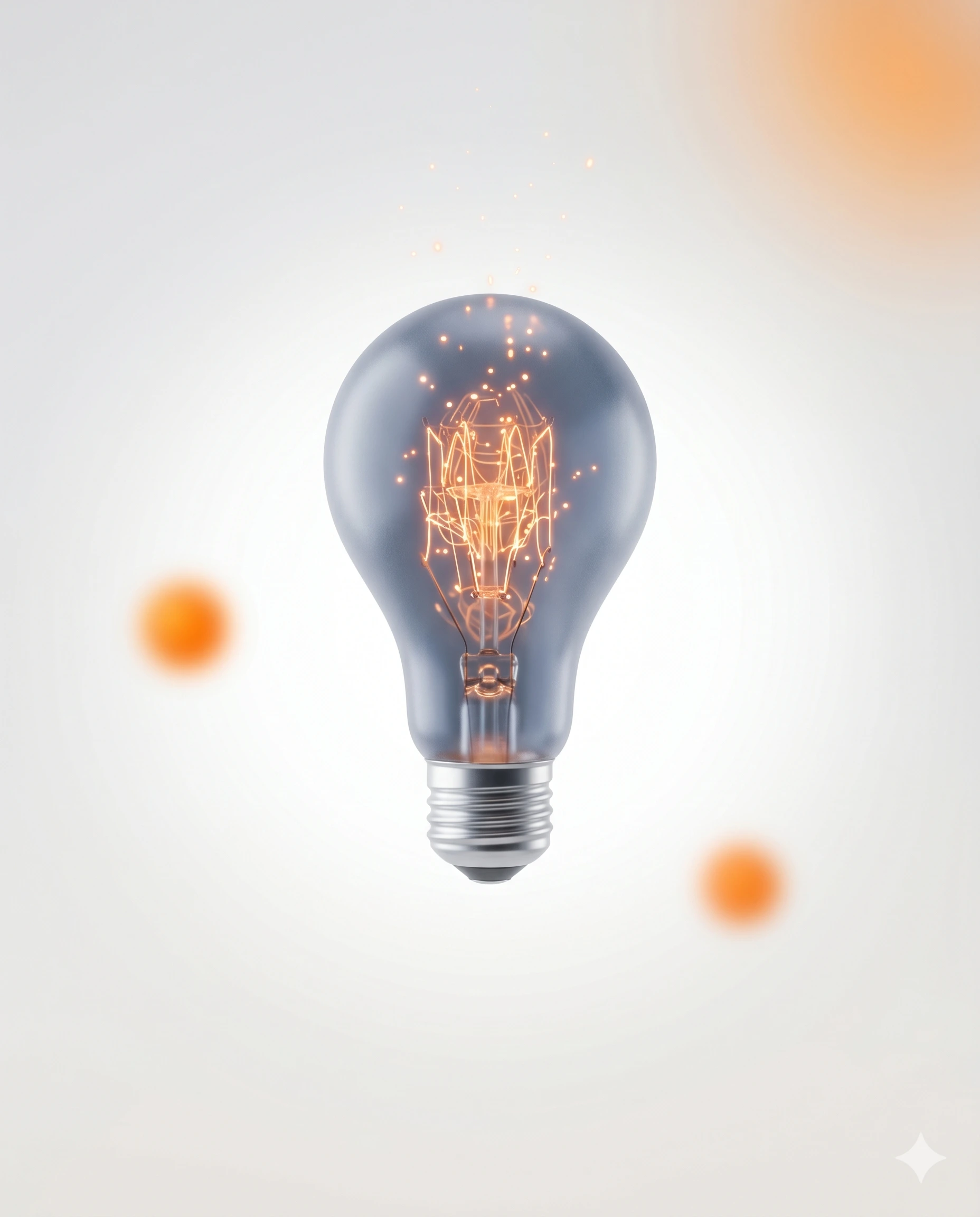 Bombilla de cristal con circuitos naranja, símbolo de estrategia contable